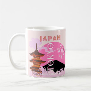 Tokyo Japan Travel Art, Retro Travel Art, Pink Coffee Mug