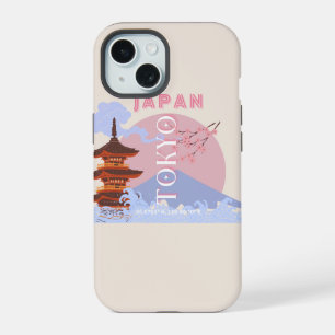 Tokyo Japan Travel Art, Retro Travel Art, Pink iPhone 15 Case