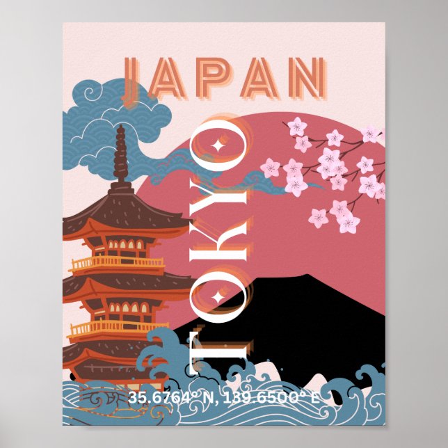 Tokyo Japan Travel Art, Retro Travel Art Poster (Front)
