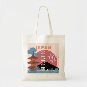 Tokyo Japan Travel Art, Retro Travel Art Tote Bag