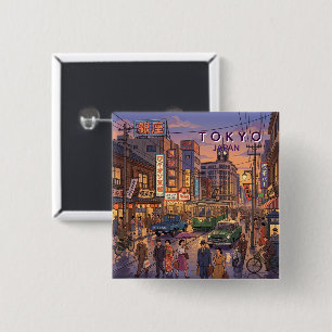 Tokyo Japan Travel Art Vintage 15 Cm Square Badge