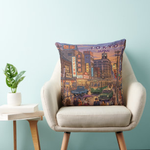 Tokyo Japan Travel Art Vintage Cushion