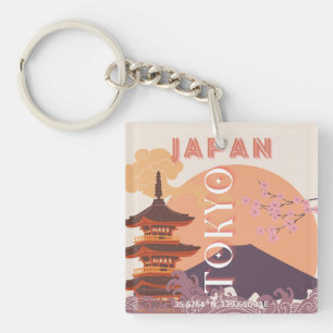 Tokyo Japan Travel Art, Vintage Travel Art Key Ring
