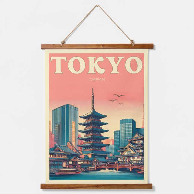 Tokyo Japan travel RETRO magnitic card gifts  Hanging Tapestry (Front)