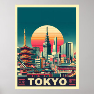 Tokyo Japan travel RETRO skyline gifts Poster