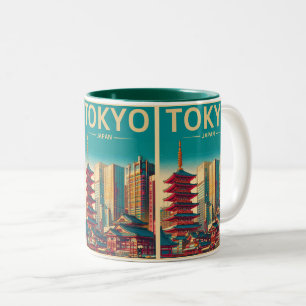 Tokyo Japan travel vintage magnetic card gifts  Two-Tone Coffee Mug