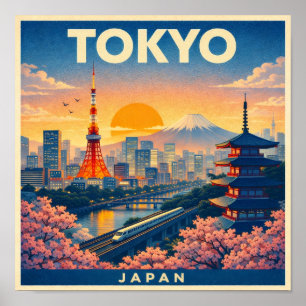 Tokyo Japan Vintage Travel Poster