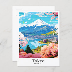 Tokyo Japan Vintage Travel Potrait Illustration Postcard