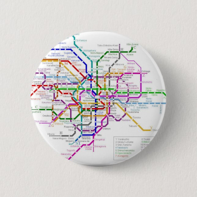 Tokyo Metro Map 6 Cm Round Badge (Front)