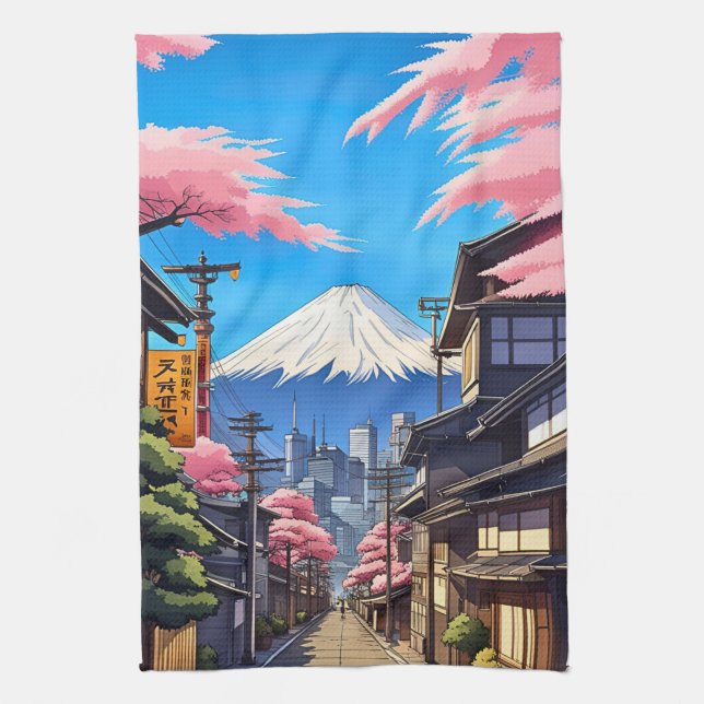 Tokyo Mt Fuji  Tea Towel (Vertical)