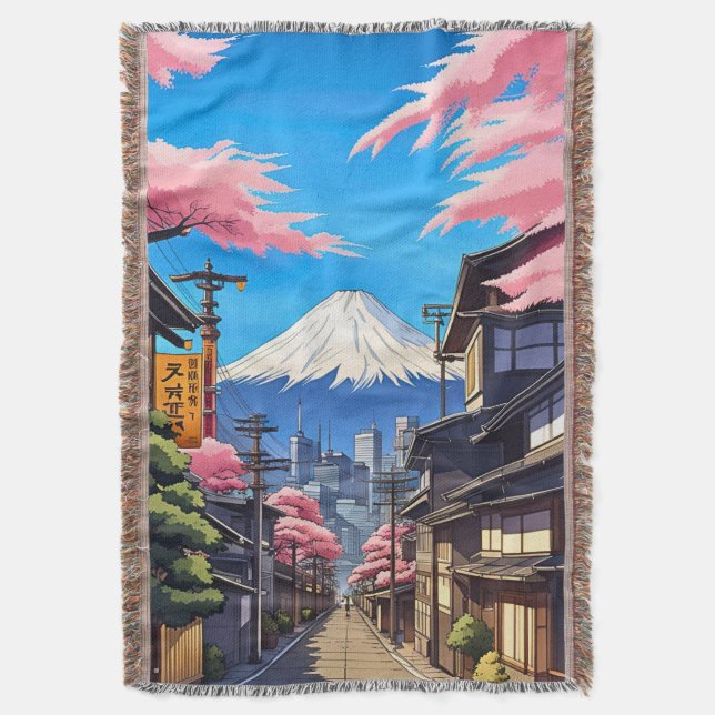 Tokyo Mt Fuji  Throw Blanket (Front Vertical)