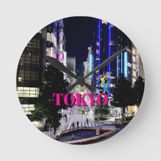 Tokyo Neon Lights at Night Japan Cityscape Round Clock