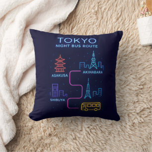 Tokyo Neon Night Throw Pillow Japan Travel Home