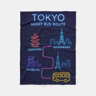 Tokyo Night Bus Route Neon Art – Japan Travel Fleece Blanket