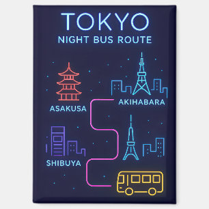 Tokyo Night Bus Route Neon Art – Japan Travel Magnet