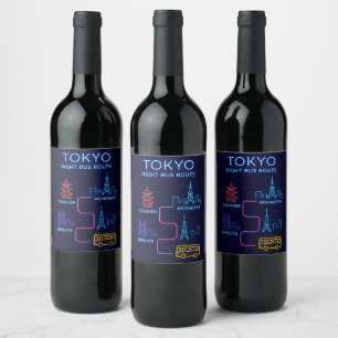 Tokyo Night Bus Route Neon Design – Japan Travel Wine Label