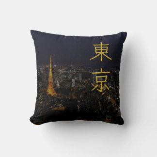 Tokyo Nighttime Cityscape Japanese Kanji Cushion