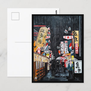 Tokyo Rain Painting by Alfred Fox Collectable Postcard