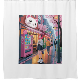 Tokyo Sakura Stroll – Cute Girl Under Cherry Bloss Shower Curtain