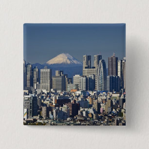 Tokyo, Shinjuku District Skyline, Mount Fuji, 15 Cm Square Badge