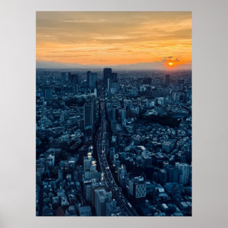 Tokyo Skyline at sunset Urban City Poster