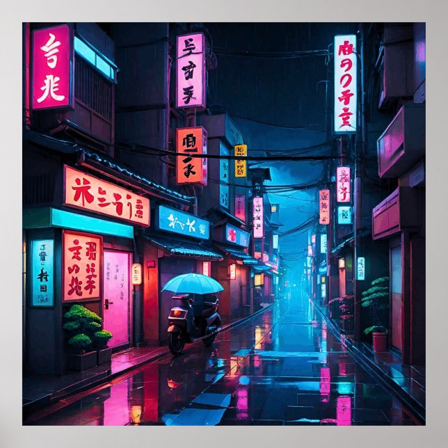 Tokyo Street At Night LoFi Art  Poster (Front)
