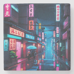 Tokyo Street At Night LoFi Art  Stone Coaster