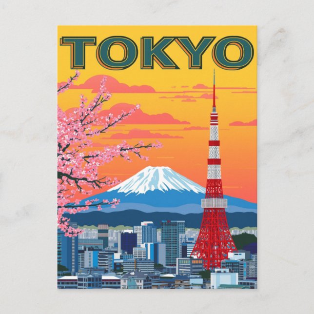 Tokyo Sunset and Mount Fuji Postcard (Front)