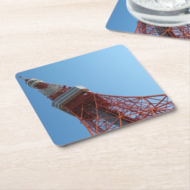 Tokyo Tower 東京タワー Square Paper Coaster (Angled)
