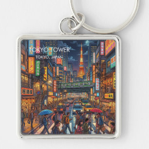 Tokyo Tower by Night Travel Art Key Ring