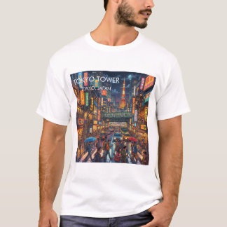 Tokyo Tower by Night Travel Art T-Shirt