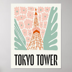 Tokyo Tower Japan abstract travel floral art Poster