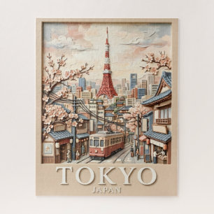 Tokyo Tower Japan Cityscape Sakura Vintage Travel Jigsaw Puzzle