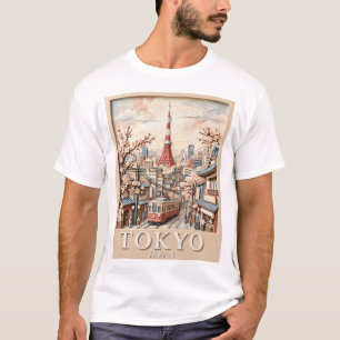 Tokyo Tower Japan Cityscape Sakura Vintage Travel T-Shirt
