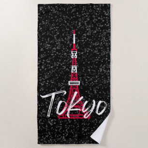Tokyo Tower Sketch of Minato, Tokyo, Japan Beach Towel