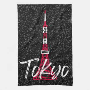 Tokyo Tower Sketch of Minato, Tokyo, Japan  Tea Towel