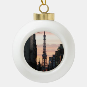Tokyo Tower Sunrise 東京タワー日の出 Ceramic Ball Christmas Ornament