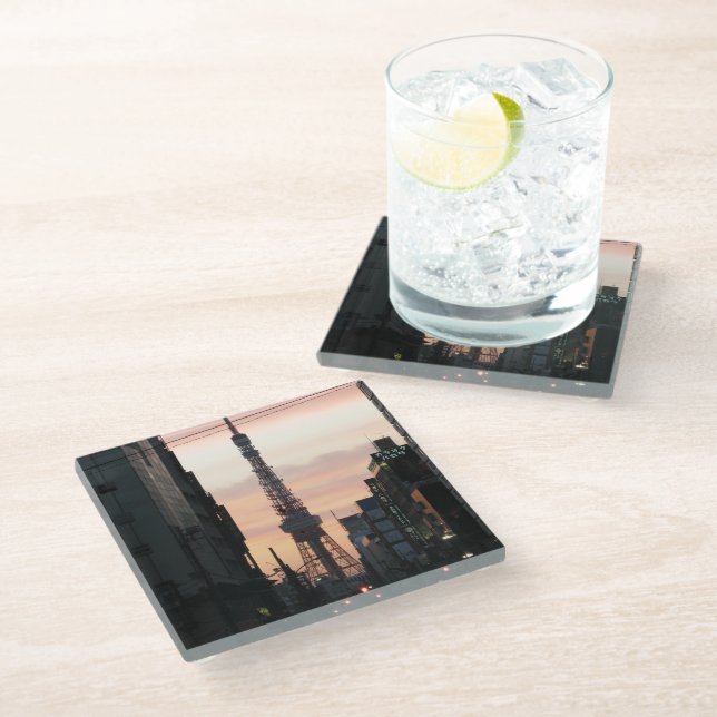 Tokyo Tower Sunrise 東京タワー日の出 Glass Coaster (Angled)