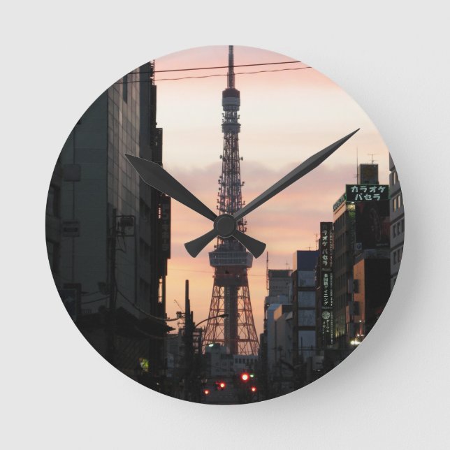 Tokyo Tower Sunrise 東京タワー日の出 Round Clock (Front)