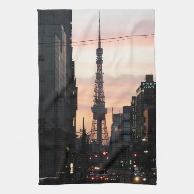 Tokyo Tower Sunrise 東京タワー日の出 Tea Towel (Vertical)