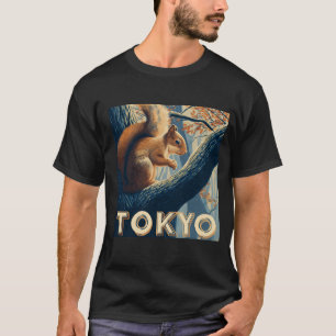 Tokyo Travel Poster — Art-Deco Squirrel in Forest  T-Shirt