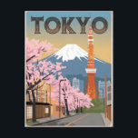 Tokyo vintage postcard<br><div class="desc">A vibrant and nostalgic depiction of Tokyo, Japan, known for its unique blend of traditional culture and modernity. The design captures iconic landmarks such as the Tokyo Tower, Senso-ji Temple, and bustling neighbourhoods like Shibuya and Shinjuku, all set against a backdrop of cherry blossoms and neon lights. Rendered in a...</div>