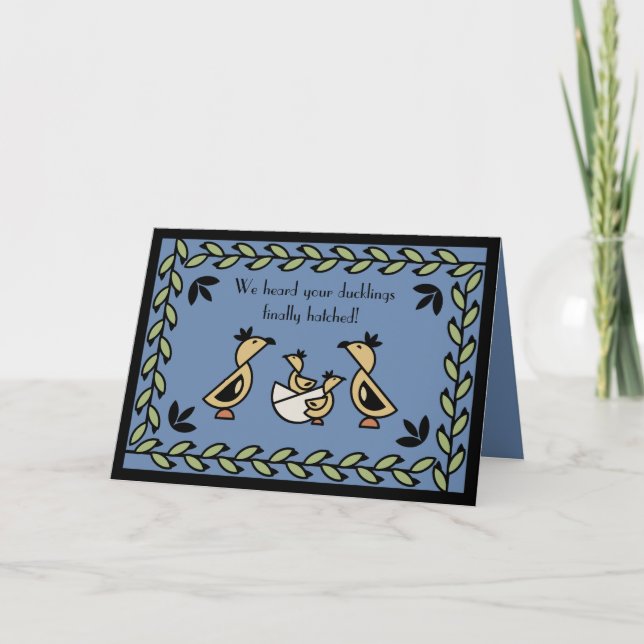 Tole Twin Duckling Baby Boys Congratulations Card (Front)