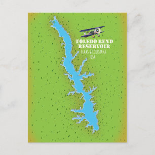 Toledo Bend reservoir Texas & Louisiana Map Postcard
