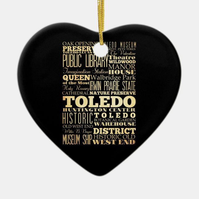 Toledo City of Ohio State Typography Art Ceramic Ornament (Front)