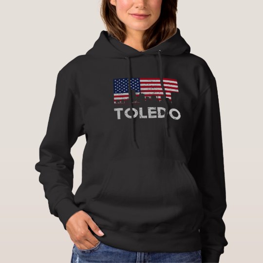 Toledo OH American Flag Skyline Distressed Hoodie