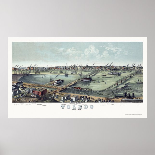 Toledo, OH Panoramic Map - 1876 Poster (Front)