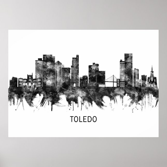 Toledo Ohio Skyline BW Poster (Front)