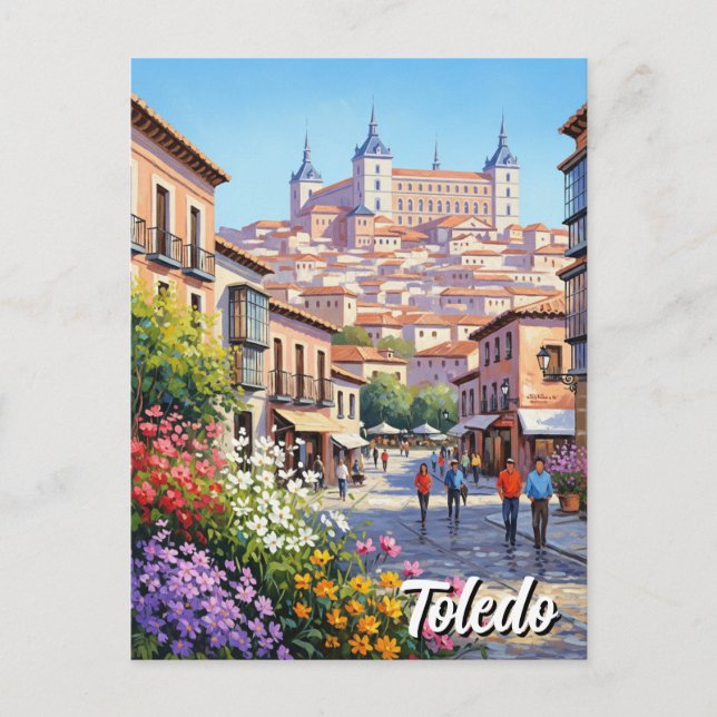 Toledo Spain Alcazar Travel Flowers Postcard (Front)