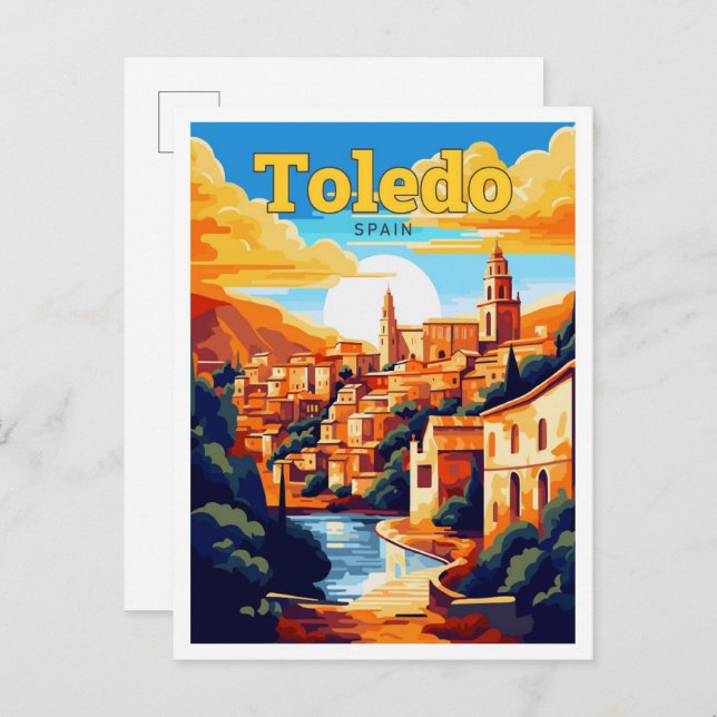 Toledo Spain Travel Vintage Illustration Postcard (Front/Back)